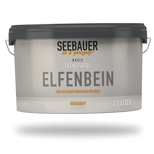 SEEBAUER diy Trendfarbe Creme 2,5L (No. T01 Elfenbein) für den Innenbereich - Edelmatte Wandfarbe Beige - Hochdeckende Innenfarbe in Profi-Qualität