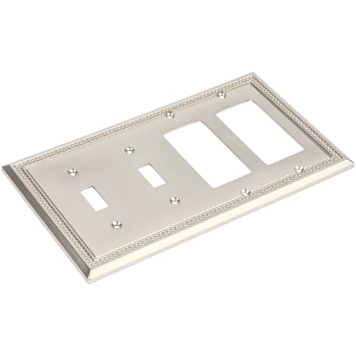 Image of Henne Bery Sunken Pearls Decorative Wall Plate Switch Plate Outlet Cover (Double Toggle /Double Decorator, Satin Nickel)