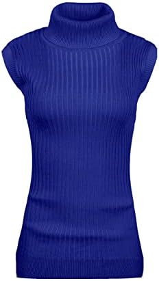 v28 Women Sleeveless High Neck Turtleneck Stretchable Knit Sweater Top-2X,Blue