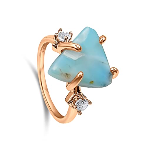 Raw Larimar Crystal Ring Birthstone Rose...