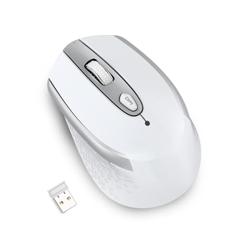 cimetech Wireless Mouse for Laptop, 2.4G Ergonomic Computer Mice, Silent Optical USB Mouse for PC/Mac/Desktop, 6 Buttons, 3 Levels DPI, 36 Months Battery Life (Gloss White)