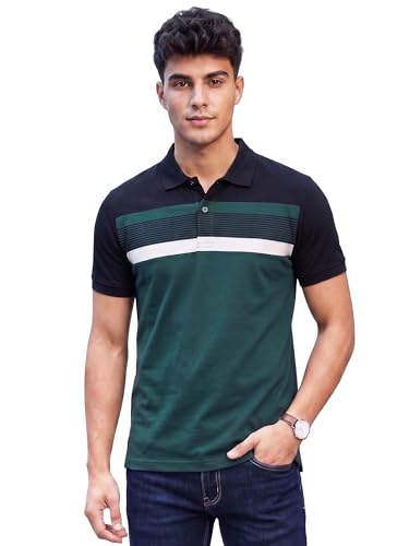 Image of XENOVAURBAN Polo t Shirt for Man | Striped Pattern Mens Cotton Polo Neck T-Shirt with Collar | Regular fit | Breathable and Soft - Polo-Striped-P
