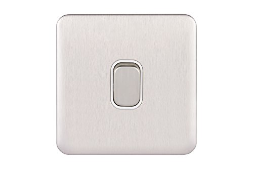 Schneider Electric Lisse Screwless Deco - Single 2 Way Light Switch, 10AX, GGBL1012WSS, Stainless Steel with White Insert
