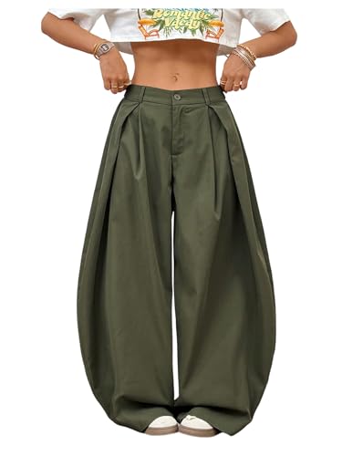 Milumia Women's Y2k Low Waist Wide Leg Baggy Pants Pleated Loose Fit Casual Trousers