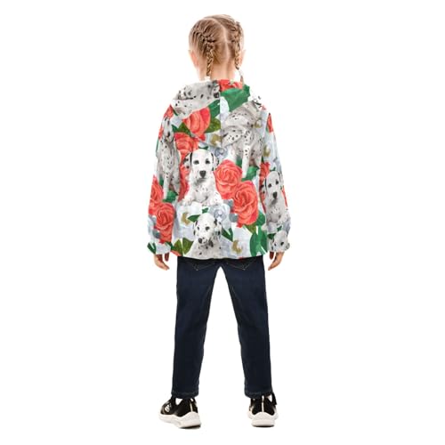 OTVEE Dalmatins Dog Red Flowers Kids Hoodie Jacket Fall Spring Full Zip Warm Outwear Coat4