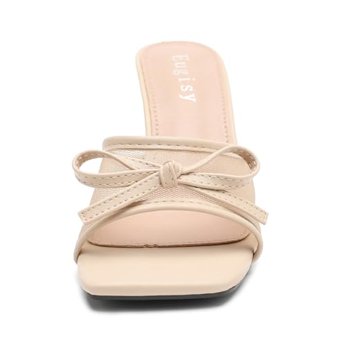 Women's Open Toe Kitten Heels Sandals Slip On Bow Mesh Mules Heels Comfortable Wedding Bridal Party Dress Shoes2