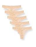  Iris & Lilly Ropa Interior Tipo Tanga de Encaje Mujer, Pack de 5, Beige, 36