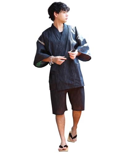 8(eight) (エイト) 10color しじら織り 甚平 上下セット コットン 涼しい ネイビーA L