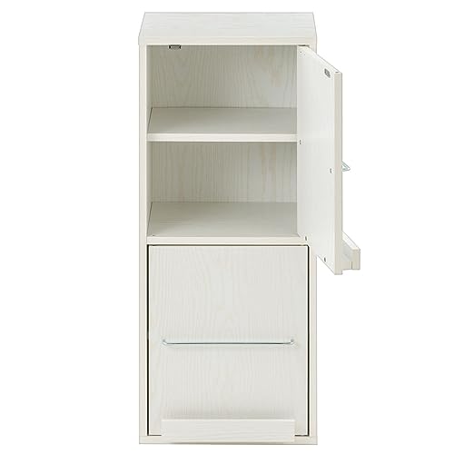 ぼん家具 【完成品】 本棚 扉付き スリム ディスプレイラック 幅35.6×奥行34.5×高さ82.5cm A4対応 リビング収納 可動棚 右扉 ホワイト