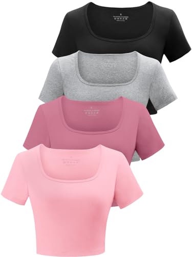 Kole Meego Square Neck Crop Tops for Women Workout Tops