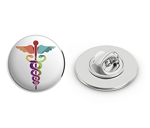 Pretty Rainbow Children's Medical Caduceus Symbol Icon Round Metal 0.75