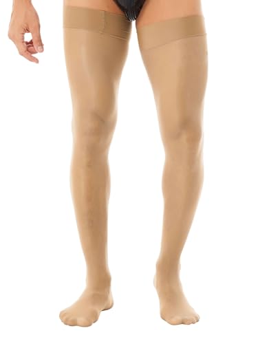 TTAO Herren Elegant Kniestrümpfe Öl Glanz Stützstrümpfe Feinstrumpfhose Lange Halterlose Strümpfe Socken für Crossdressing Dessous Coffee Einheitsgröße
