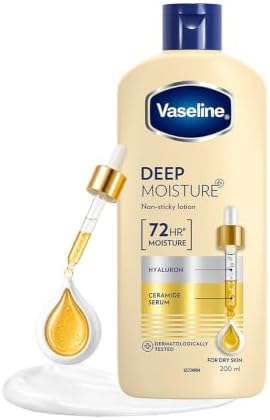 Vaseline Deep Moisture Body Lotion with Ceramide Hyaluron Moisture Fillers | 10X More for Cushion Soft Glowing Skin | For Dry | Lightweight Non-Sticky Formula | 200ml