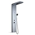 ROVOGO 304 Stainless Steel Shower Panel Tower, Rainfall Shower + Body Jets + Handheld Shower + Temperature Display, Wall Mount Shower Column, Brushed