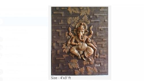Image of NATURE SQUARE Ganpati 3D Elevation Fiber Relief || Mural Wall Art Decor - 4x3 Feet ||