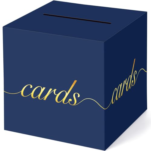 Image of Navy Blue Card Box Gold Foil Wedding Favors Gift Card Boxes Post Box Receiving Money Box Holder for Wedding Reception, Baby Showers, Anniversary, Birthday Party, Retirement, Graduation Envelope Holder