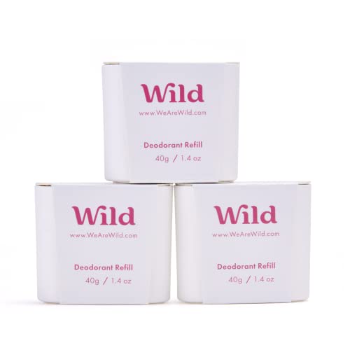 Wild - Natürliches nachfüllbares Deo - Jasmine & Mandarin Blossom Nachfüllpackung 3er-Pack - Vegan und umweltfreundlich - Aluminiumsalzfrei - Lang anhaltender Schutz - 100% natürlich - 3x 40g