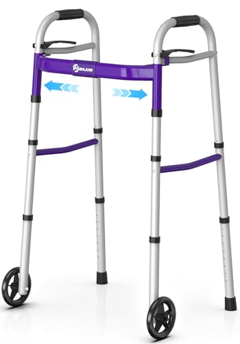Whlicks Narrow Folding Walkers for Seniors,Aluminum Lightweight Walkers with Wheels, Adjustable Width and Height Front Wheel Walker for Elderly and Disabled, Supports up to 350 lbs
