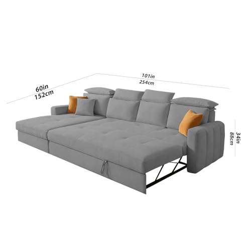 Image of Casaliving Gagnon LHS 6 Seater L Shape Corner Sofa Cum Bed for Living Room (Dark Grey Fabric) Premium Fabric Sofa