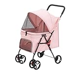 SUSUFISH Dog Stroller Cat Stroller Folding Pet Stroller with 4 Wheel Cat Stroller for Travel Walk Dog Stroller for Small Medium Dogs & Cats Pet Stroller for Cats Dogs (Color : Pink)