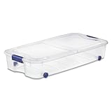 66-Quart Clear Under-Bed Storage Container | Blue Large Storage Box with Locking Lid & Rolling Wheels