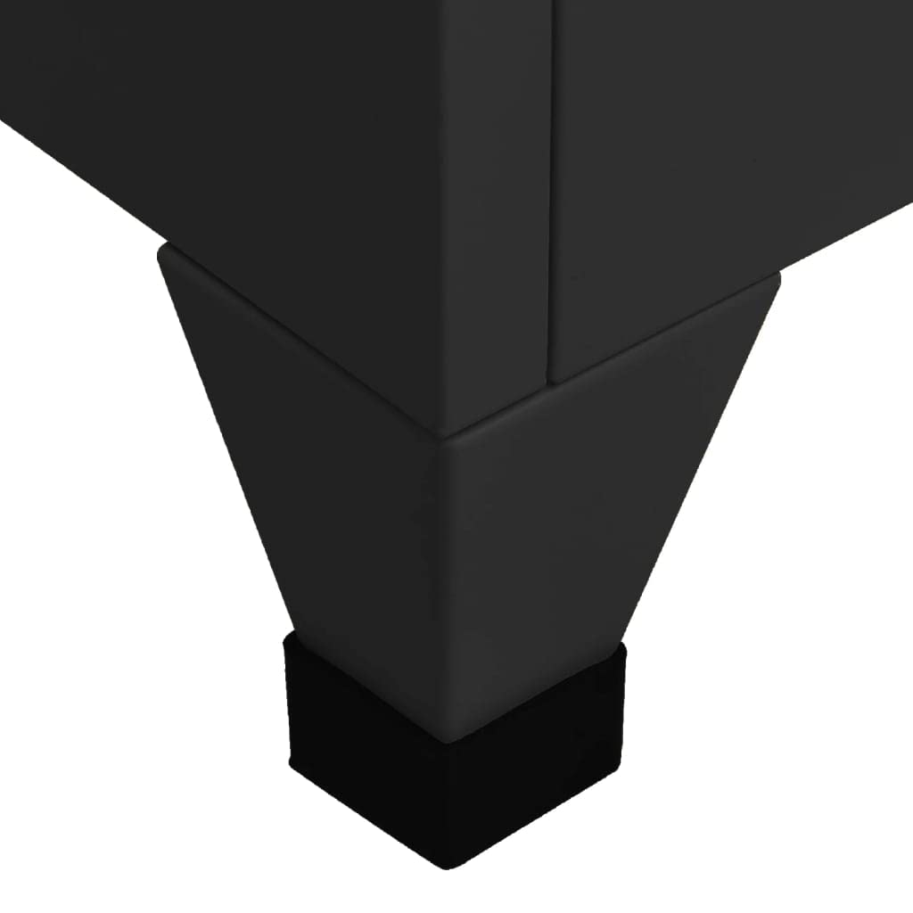 Armadietto nero in acciaio, 38 x 45 x 180 cm, con 4 ante chiudibili, fessure di ventilazione, porta targhetta per ufficio, scuola, spazio e ordine nel corridoio