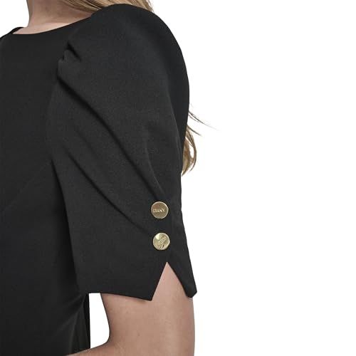 Image of DKNY Women's Short Sleeve Ruched Knee Length Sheath Dress with Button Detail