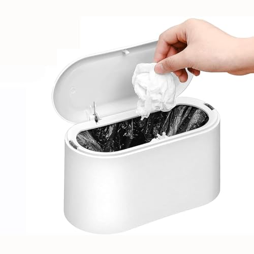 Mumoo Bear Mini Trash Can with Lid Removable Small Garbage Can, Tiny Plastic Trash Bin,Countertop Wastebasket for Bathroom,Office,Kitchen,Desk(White)