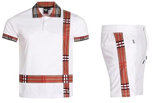 MEN'S 2 PIECE SOLID SUMMER PLAID CHECKER STRIPED CASUAL SHORT SET W/DRAWSTRINGS