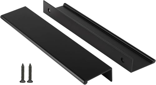 Image of Peaha 40 Pack Kitchen Cabinet Handles 6-5 /16 inch Black Drawer Pulls Edge Pulls | Black Cabinet Handles Finger Pulls for Cabinets Modern Hidden Aluminum Alloy Dresser Drawer Handles Closet Bedroom