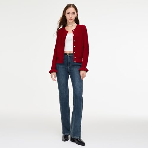 Image of GOELIA Women Wool Blend Lightweight Cardigan Sweaters 2026 Spring Business Casual Solid Long Sleeve Knitted Cardigan Top