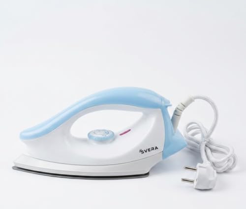 Image of SVERA Iron Turbo 1000W Dry Iron Box | Smooth Glide Non-Stick Soleplate Technology, Precision Temperature Control, Elegant Design & 2-Year Warranty (Blue & White)