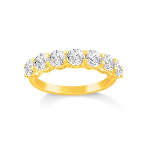 3/4 Carat - 2 Carat Lab Grown Diamond Seven-Stone Ring for Women |14K Yellow or White Gold Wedding Engagement Band Ring | D-E Color and VS Clarity