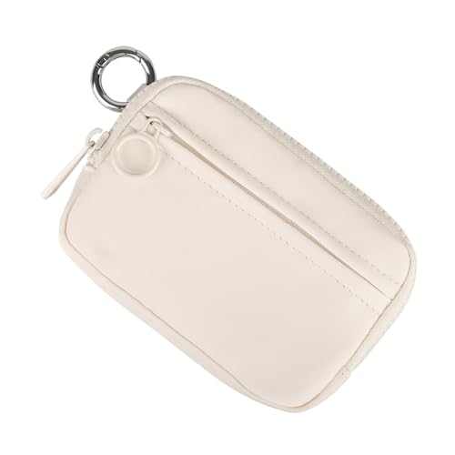 Image of The Iris Wallet Zipper Mini Coin Purse Keychain ID Holder Wallet | Zip Card Case with ID Window Purses for Women Mini Portable Keychain Wallet,Beige