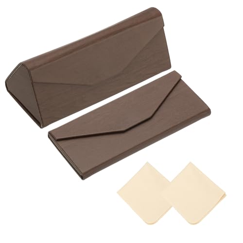 Image of PATIKIL Foldable Glasses Case, Triangle Magnetic Sunglasses Organizer Case PU Leather Eyeglass Case with Cloth for Glasses