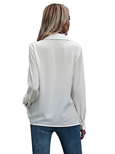 Shein Women's Long Sleeve Button Down Lotus Ruffled Work Shirt Chiffon Blouse Tops White Large #TOP1
