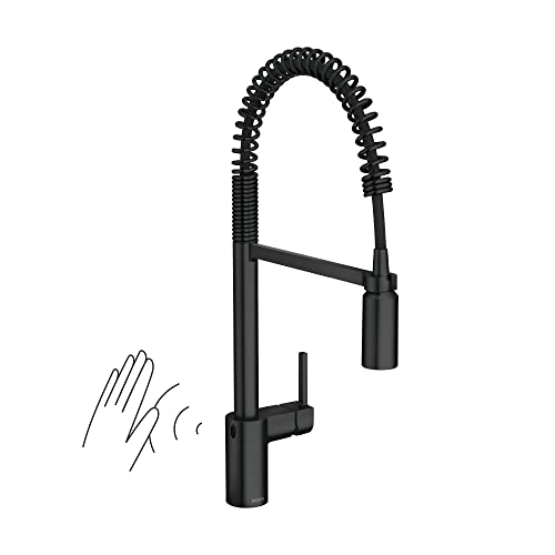 Product Image of the Moen Align Matte Black Motionsense Wave Sensor Touchless One-Handle High Arc Spring Pre-Rinse Pulldown Kitchen Faucet with Sprayer, Kitchen Sink Faucet for Bar, Farmhouse, Commercial, 5923EWBL