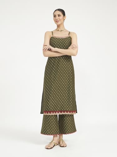 Image of FIORRA Women's Silk Blend Straight Kurta with Palazzo and Dupatta