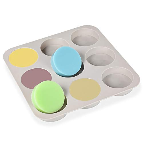 Sj 9-Cavity Large Round Disc Silicone Mold For Disc Cake, Pie, Custard, Tart And Resin Coaster Mold - Cylinder Circle Silicone Soap Mold (Gray, Pack Of 1)… #TOP4
