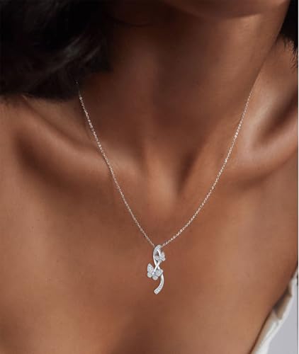 1/22 Carat Diamond Butterfly Necklace for Women 925 Sterling Silver Two Butterfly Pendant Necklaces 18K White Gold Plated Fine Jewelry4