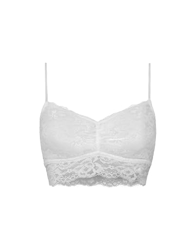 Snocks Spitzen BH - Damen Bustier Spitze, Ohne Bügel, Verstellbare Träger, Elastischer Bund - Angenehm Weiche Material, Sinnliches Design - Gr. L - Farbe Weiß