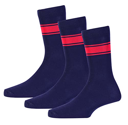 Image of RC. ROYAL CLASS kendriya vidyalaya(KV) School Boys & Girls Calf Length Navy with Red Stripes Pure Cotton Socks (Pack of 3 Pairs)