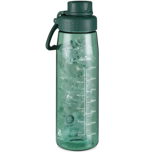 Image of 32oz Clear Water Bottle - BPA-Free Tritan Plastic, Fast Flow Spout Lid, Wide Mouth & Leakproof Design Hiking Water Bottle Suitable for Travel, Outdoors, Gym, Travel, Home, School(Dark Green)