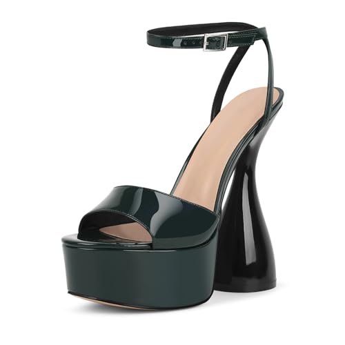 Image of LISHAN Women's Platform Heeled Sandals Slingback Block High Heels