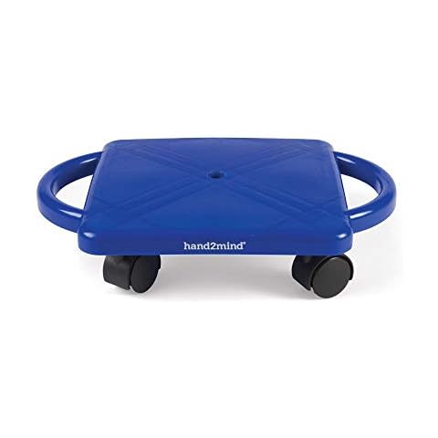 hand2mind 66189 Blue Indoor Scooter Board With Safety Handles For Kids Ages 6-12, Plastic Floor Scooter Board With Rollers, Physical Education For Home, Homeschool Supplies (Pack of 1) Cover