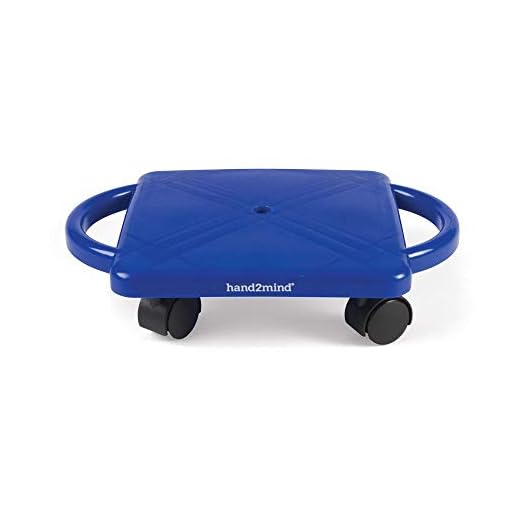 hand2mind 66189 Blue Indoor Scooter Board With Safety Handles For Kids Ages 6-12, Plastic Floor Scooter Board With Rollers, Physical Education For Home, Homeschool Supplies (Pack of 1)