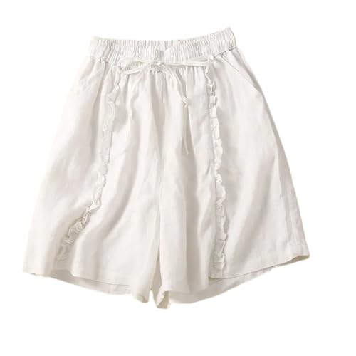 Short d'été en coton et lin de haute qualité blanc pour femmes