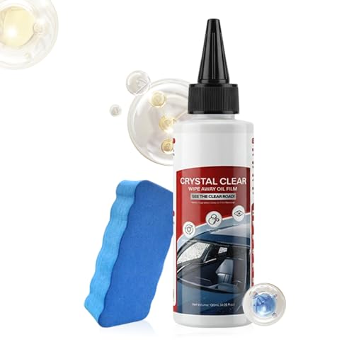 Holdes Rimuovitore Film Oleoso - 120ml Rivestimento Impermeabile Detergente Cristallino - Con Spugna Pellicola D'Olio Vetri,Per Trattamento Antipioggia Specchio Esterno