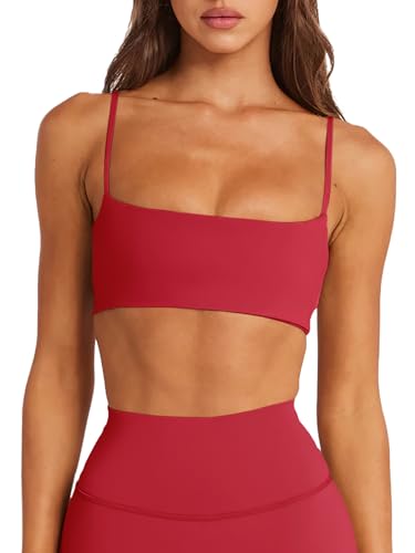 Image of LASLULU Womens Adjustable Spaghetti Straps Sports Bra Square Neck Wireless Padded Workout Yoga Crop Tops