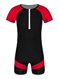 Alvivi Herren Kurzarm Badeanzug Einteiler Sport Body Overall Schwimmanzug Shorty Neoprenanzug Tauchanzug UV-Schutz Badebekleidung A Rot XL
